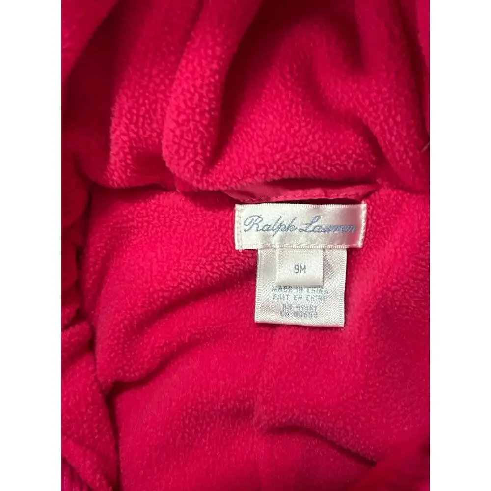 Polo Ralph Lauren Baby Girls Quilted Hooded Bunting Snowsuit Hot Pink Infant